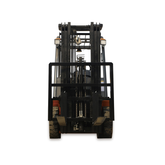 A fork lift with two forks on the back of it.